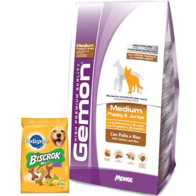 2Gemon Medium Puppy Junior con Pollo y Arroz Biscrok