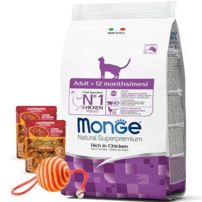 2Monge Gato Adulto Pollo 2 pate Juguete